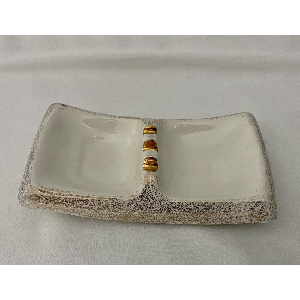 Vintage Ash Tray 24k GOLD White Atomic Eames Rectangle MCM - Picture 2 of 10
